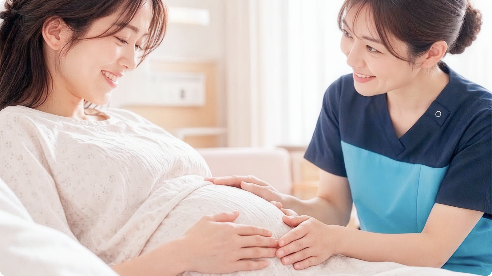妊婦に寄り添う看護師