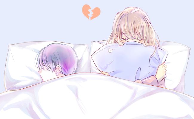 寝る夫と泣く妻のイメージ